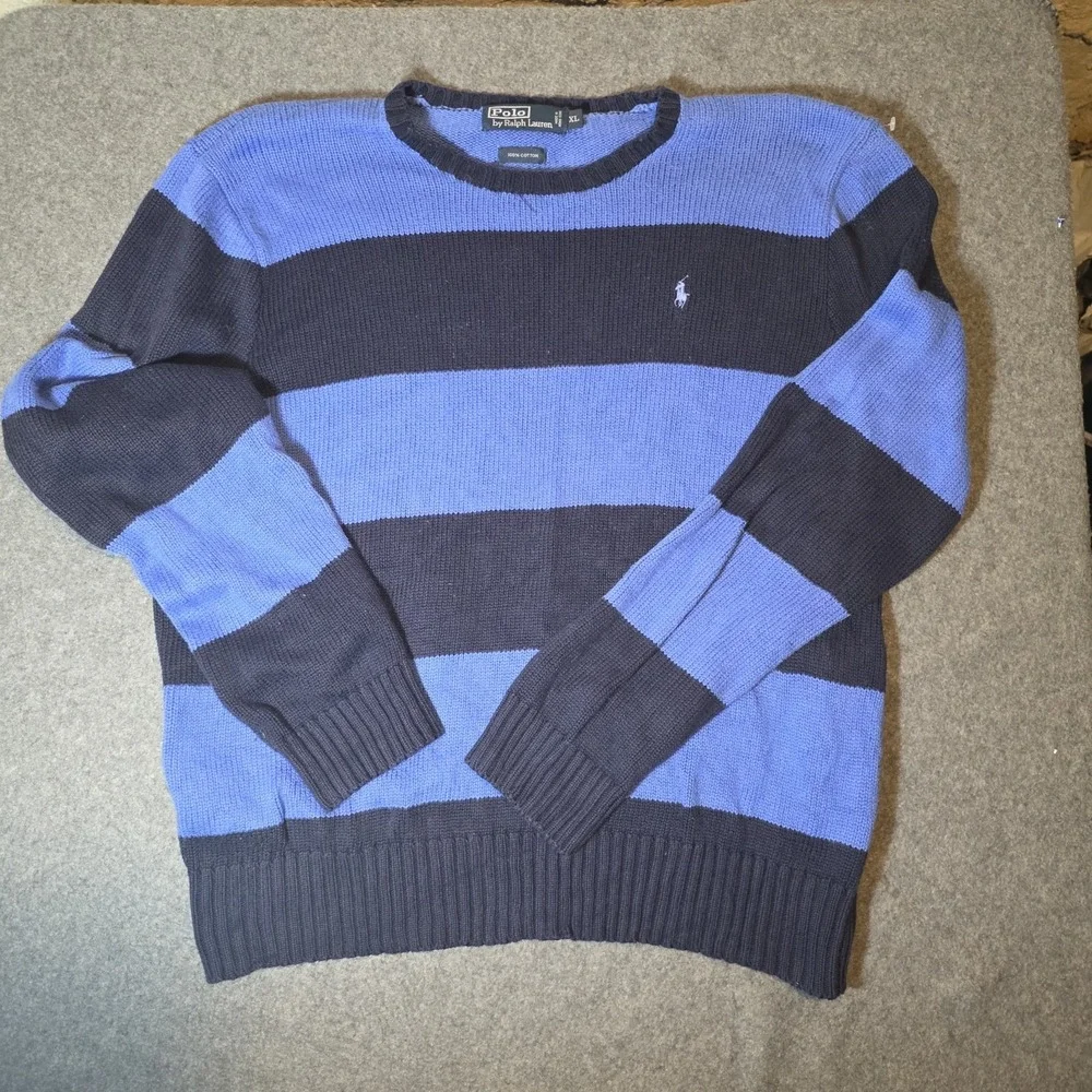 vintage Polo by Ralph Lauren blue and navy broad-striped cotton Sweater Xl O1